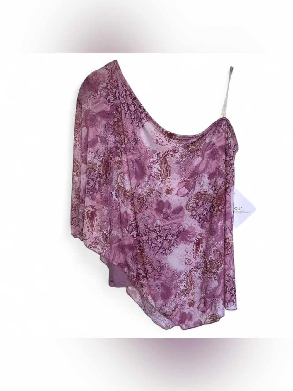 Pink Purple paisley floral print sheer mesh chiffon off shoulder poncho top M